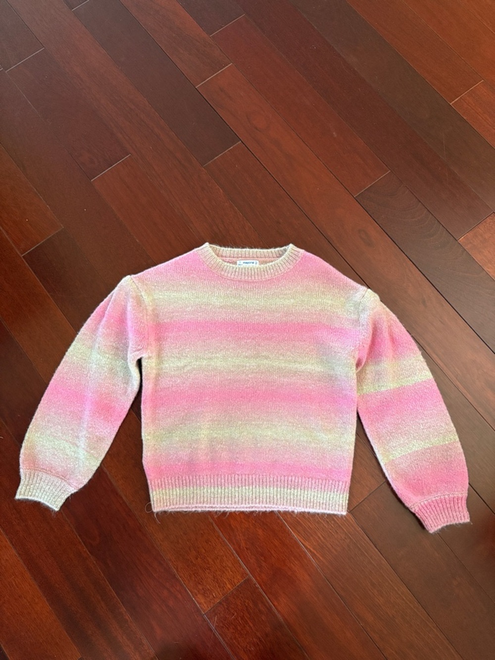Mayoral Pink and Cream Striped Crewneck Sweater